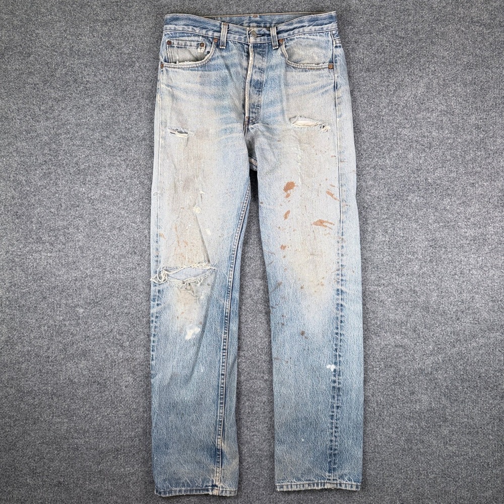 Vintage Levis 501 Jeans Mens 32x32 Blue Denim Distressed Repaired Made in USA